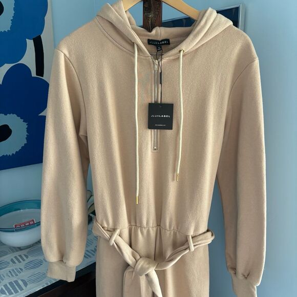 NWT JLUXLABEL Ivory Beige 100% Cotton Fleece Journey Jumpsuit Size Small - Picture 6 of 12
